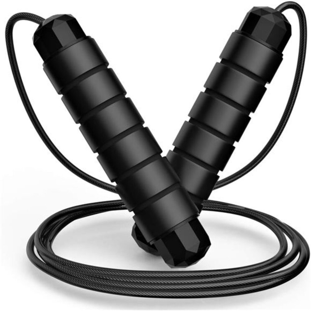 Black Jump Rope Tangle-Free Rapid Speed Jumping Rope Cable with Ball Bearings
